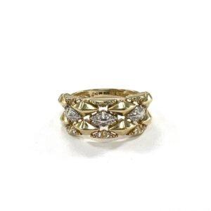 Unique 14K Yellow Gold Ring – Bold, Modern Design with Elegant Charm with zircon