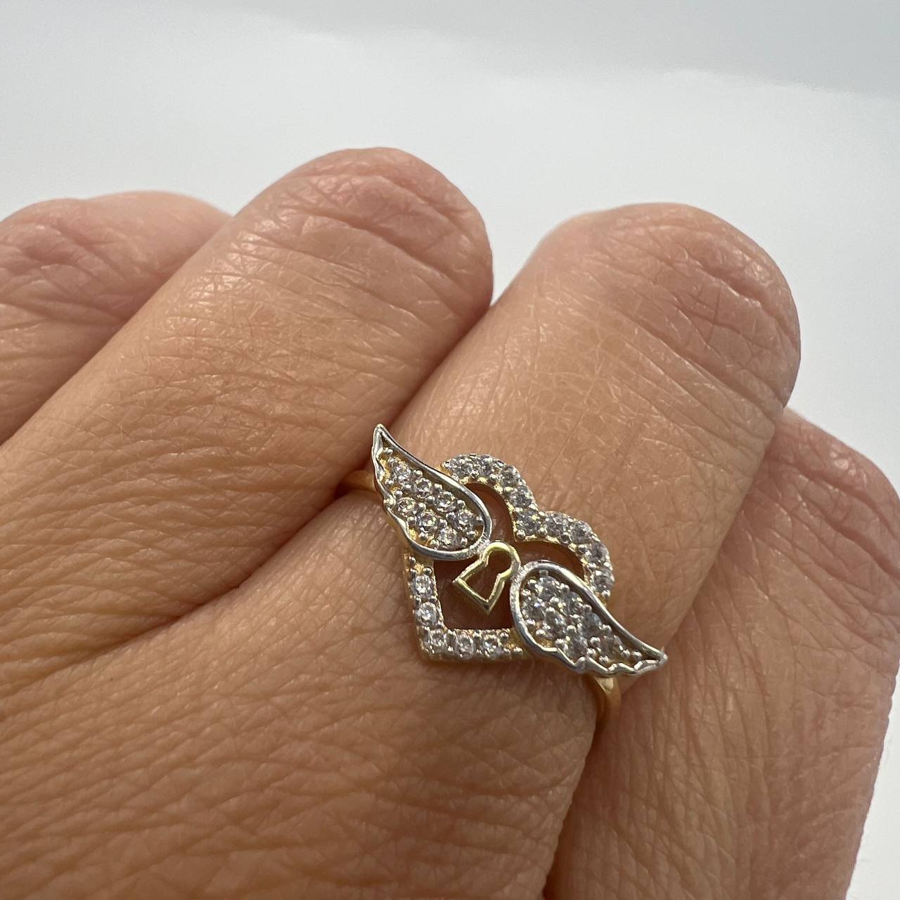 New 14K Solid Gold Ring 1.6g – Heart with Wings and Stones, Made in Italy - Image 6