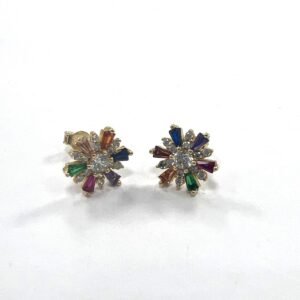14K Gold Flower Earrings with Colorful Accents, Elegant and Playful