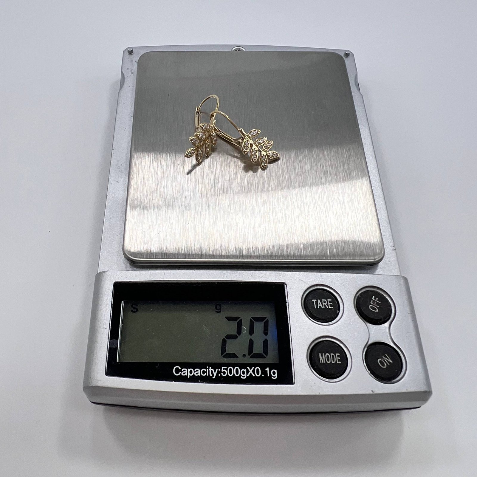 14K Solid Gold Leaf Branch Earrings with CZ Stones Elegant Jewelry Gift Italy 2g - Image 3