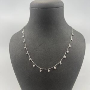 New Elegant 14K White Gold Necklace with Dangling CZ Charms  Italian Design 2.5g