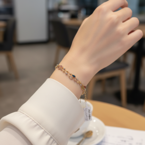 14K Solid Gold Multi-Tone Beaded Bracelet Dainty Colorful Marquise Gemstones Adjustable