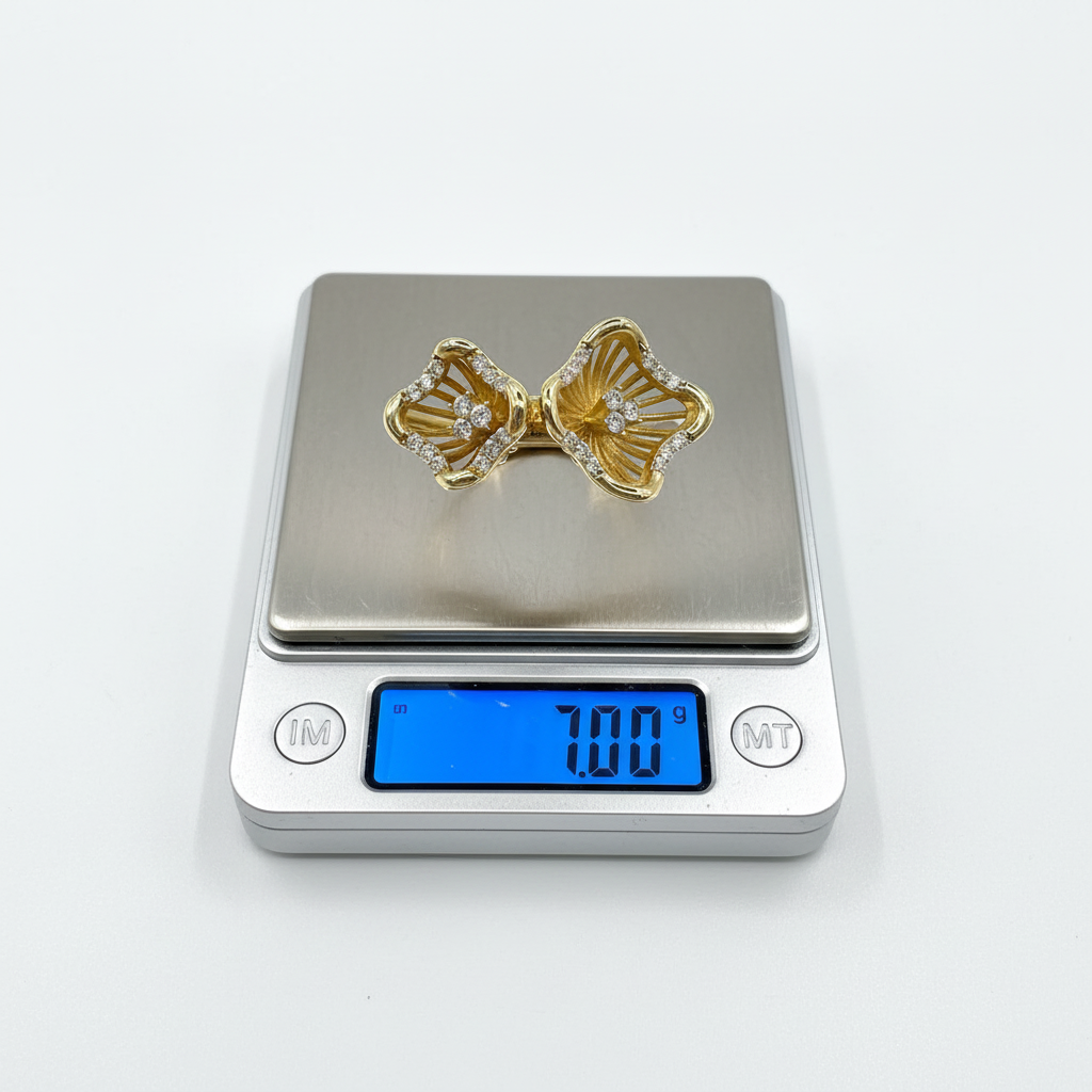 14K Yellow Gold Dual Flower Ring Zircon Statement Openwork Women's Jewelry - Image 6