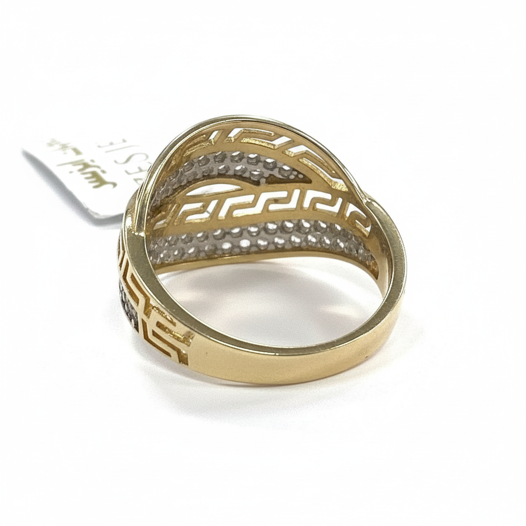 14K Solid Yellow Gold Greek Key Meander Zircon Ring Women's Luxury Fine Jewelry - Image 7