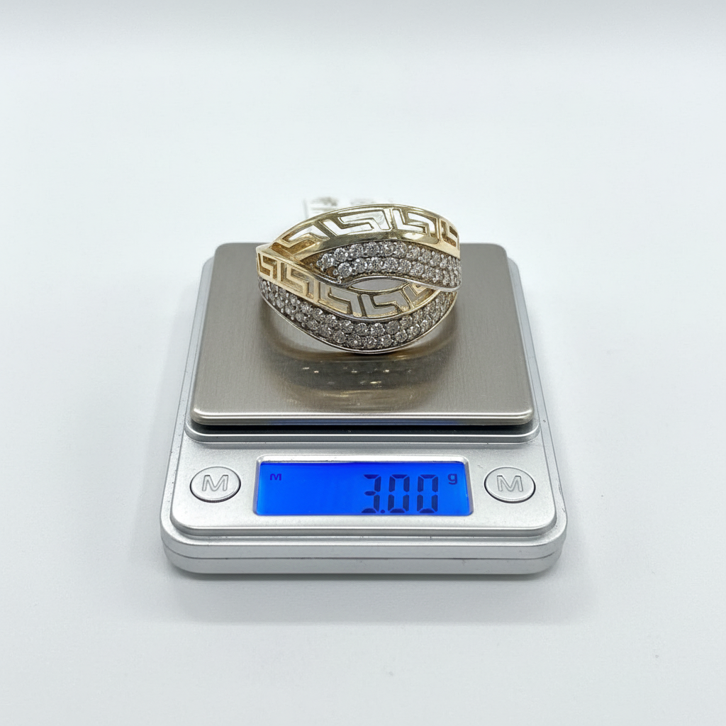 14K Solid Yellow Gold Greek Key Meander Zircon Ring Women's Luxury Fine Jewelry - Image 8