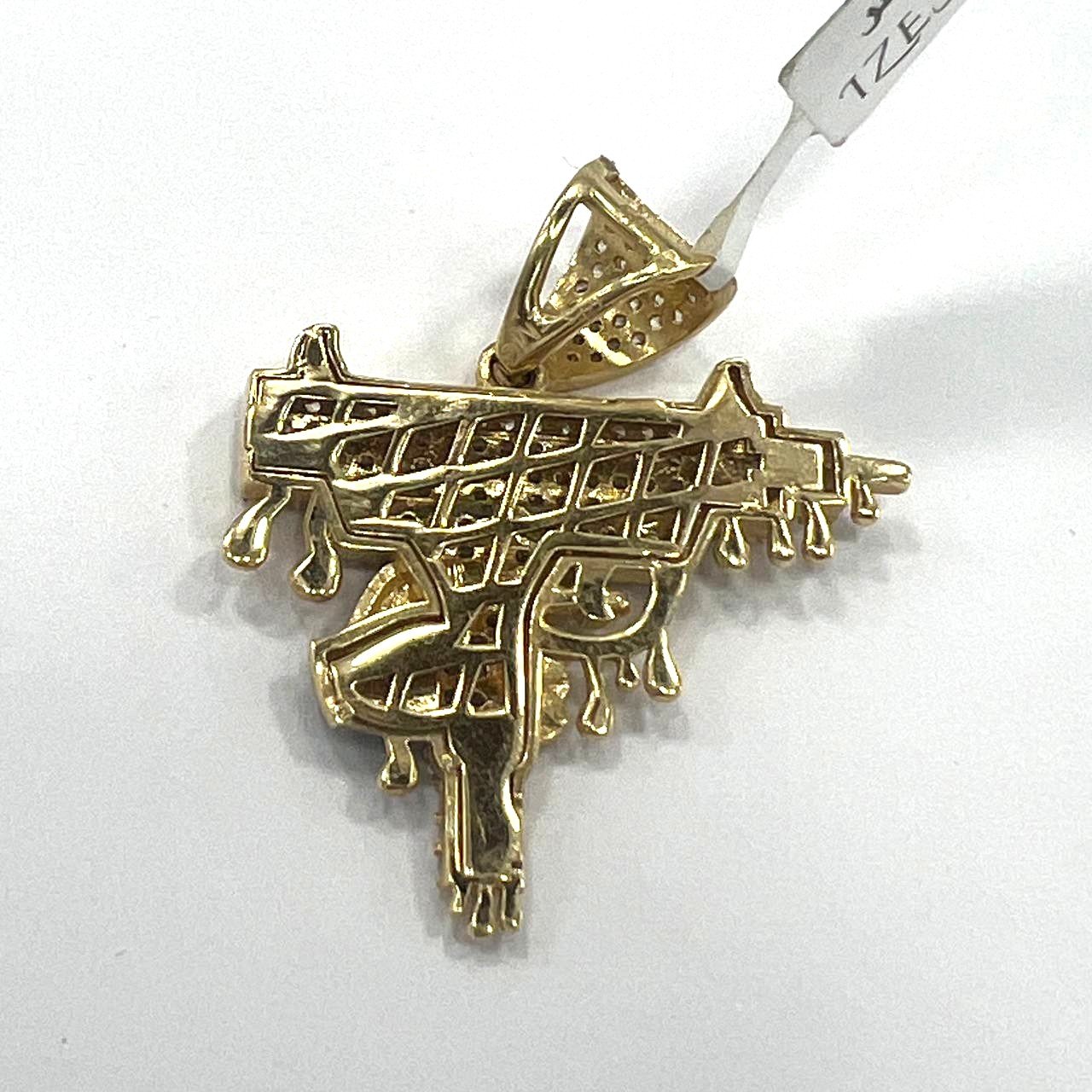 14K Yellow Gold Dripping Gun Pendant Zircon Iced Out Hip Hop Statement Charm Men - Image 6