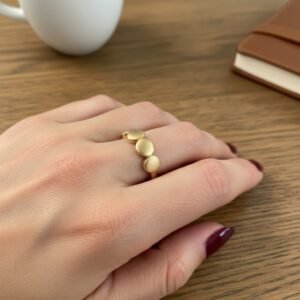 14K Yellow Gold Modern Ring Women's Polished Satin Round Elements Band Size 7.5