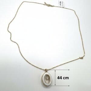 Gold White Enamel Diamond Oval Pendant Necklace Women's Fine Jewelry Gift