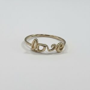 14K Yellow Gold LOVE Script Ring Women's Size 7 Modern Romantic Dainty Fine Jewelry