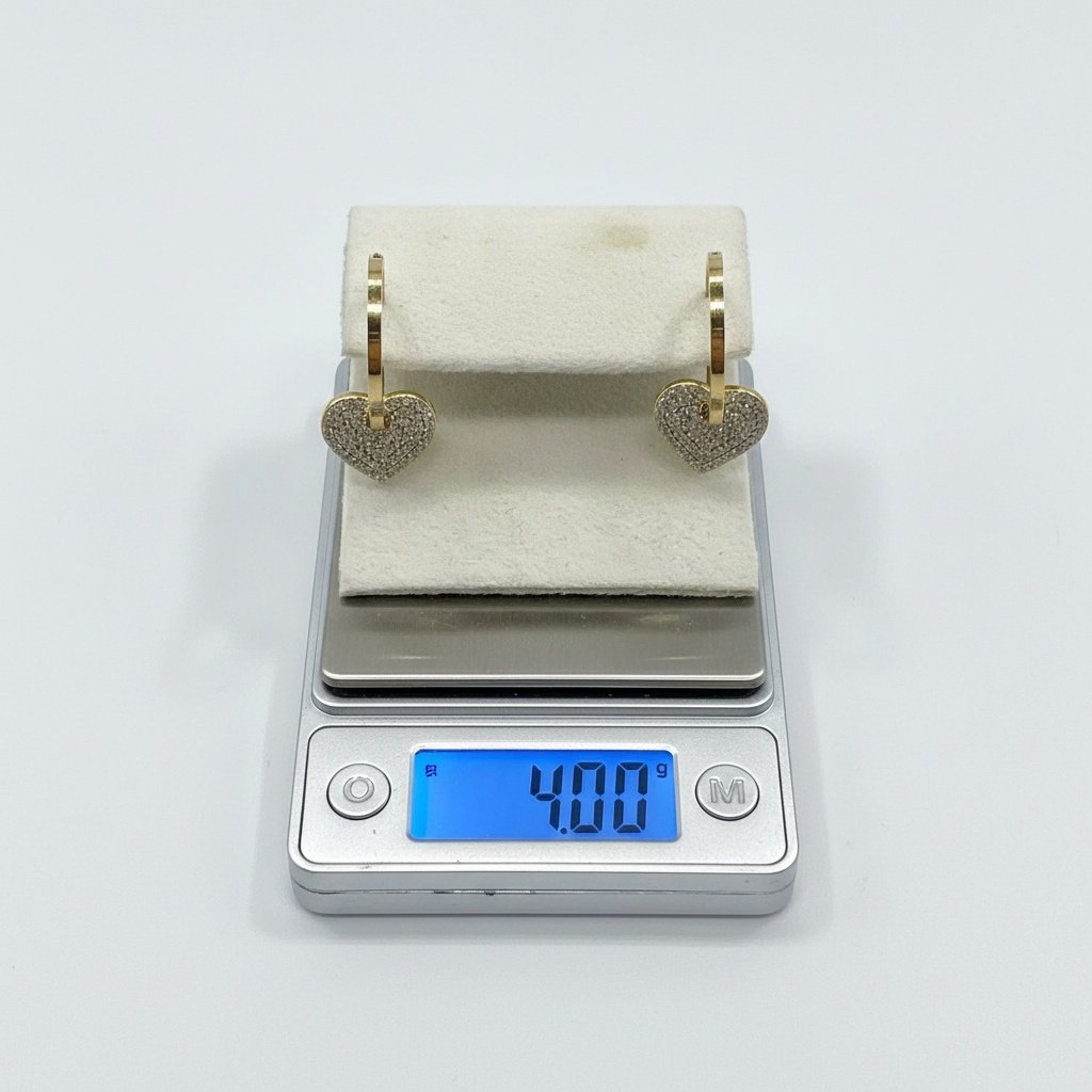 14K Yellow Gold Heart Hoop Earrings Zircon Drop Dangle Charm Fine Jewelry - Image 6