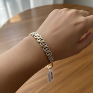 14K Yellow White Gold Two-Tone Bangle Bracelet Diamond Cut Textured Women's