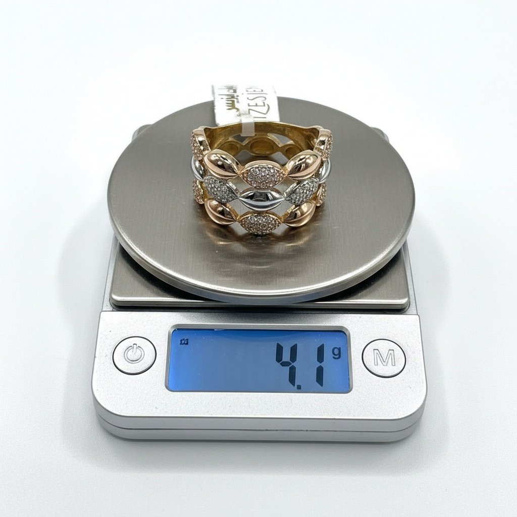 14K Tri-Color Gold Stacked Marquise Ring Women's Yellow White Rose CZ Fine Jewelry - Image 4