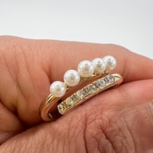 New Women’s 14K Solid Gold Ring Pearls Stones Band Made in Italy Gift Size 7.5