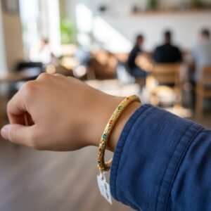 14K Yellow Gold Hinged Bangle Bracelet Multi-Color Zircon Textured Women's Fine