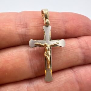 14K Gold Crucifix Cross Pendant Solid Yellow White Gold Religious Jewelry 1.9g