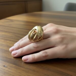 14K Yellow Gold Sculpted Dome Ring Women's Bold Artistic Statement Fine Jewelry