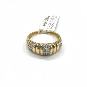 14K Yellow Gold Pavé CZ Ribbon Ring Women's Bold Sparkle Statement Band