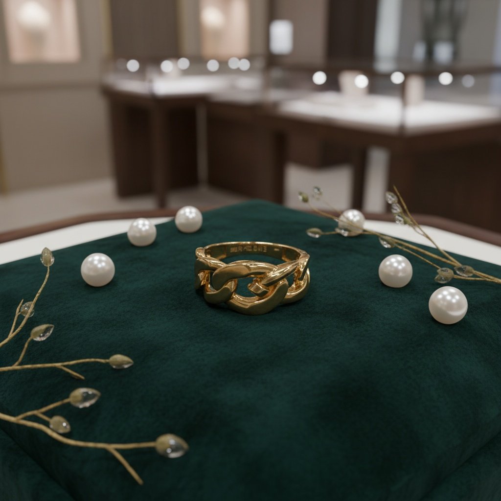 14K Yellow Gold Curb Chain Link Ring Women's Statement Band (585) - Image 2