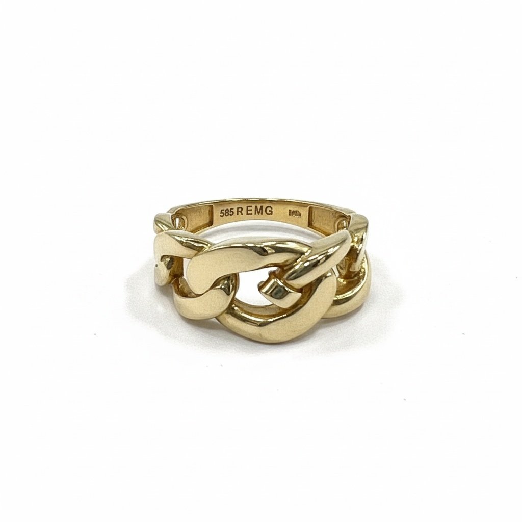 14K Yellow Gold Curb Chain Link Ring Women's Statement Band (585) - Image 3