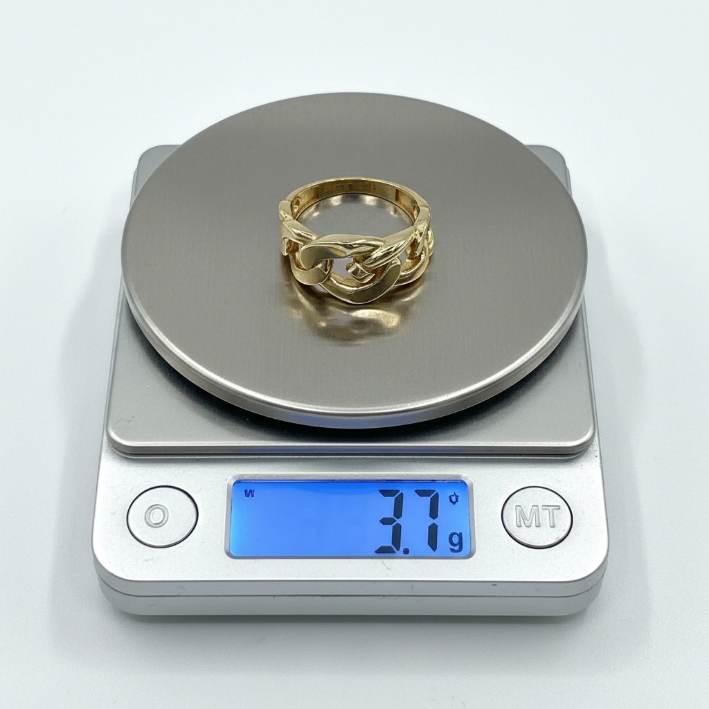 14K Yellow Gold Curb Chain Link Ring Women's Statement Band (585) - Image 4