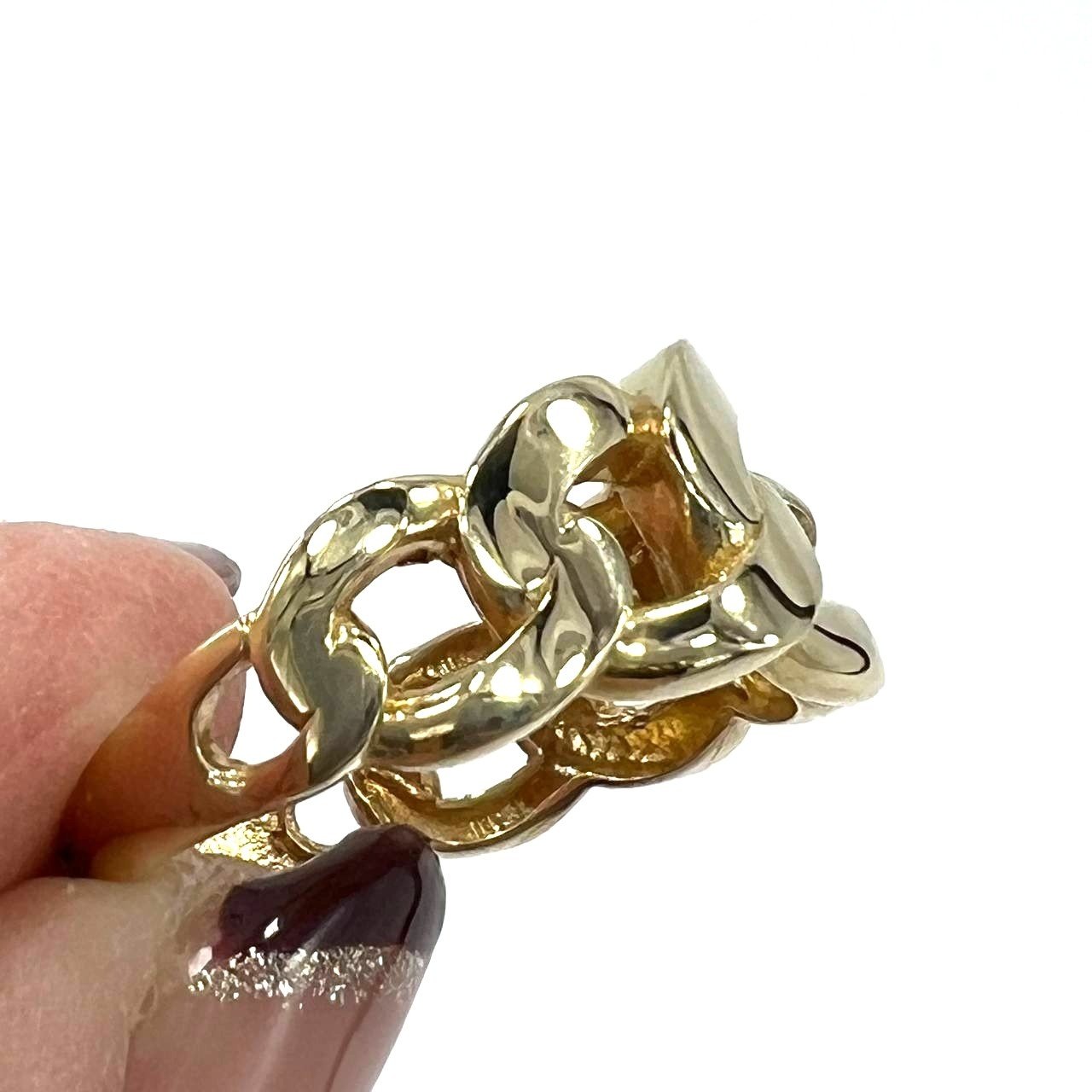 14K Yellow Gold Curb Chain Link Ring Women's Statement Band (585) - Image 6