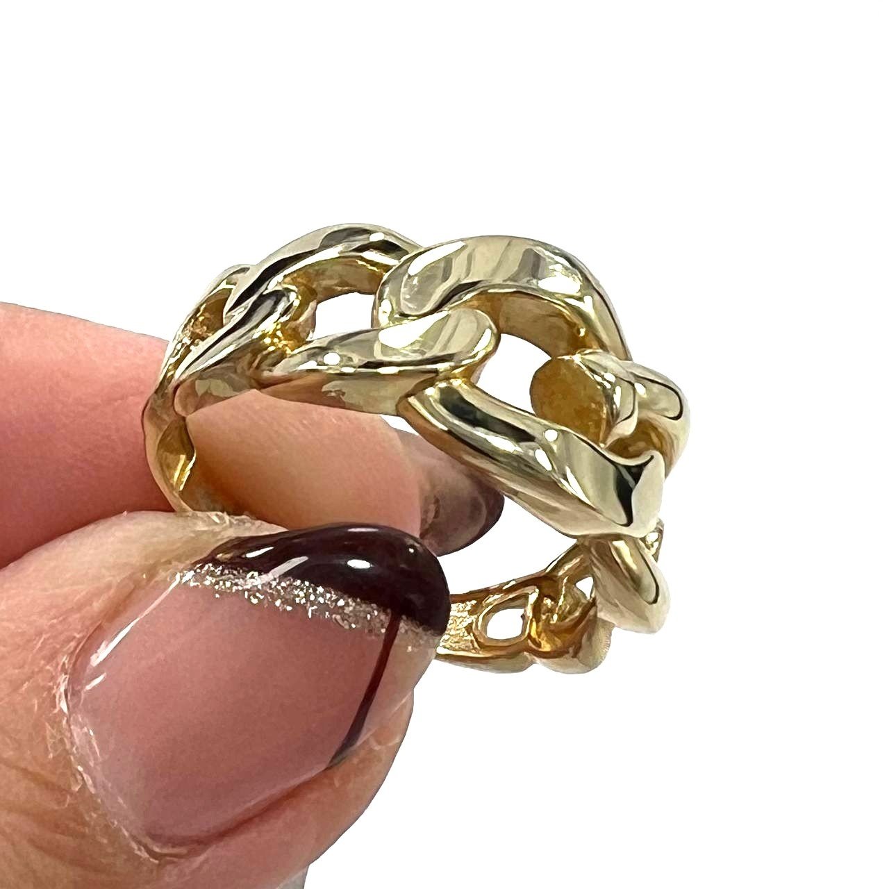 14K Yellow Gold Curb Chain Link Ring Women's Statement Band (585) - Image 7