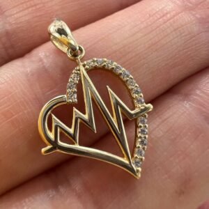 Italian 14K Gold Pendant Heartbeat Heart Design Luxury Women’s Jewelry Gift 1.0g