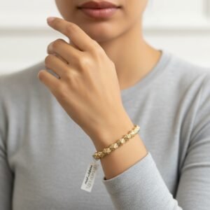 Bold 14K Yellow Gold Pyramid Bangle Bracelet Zircon Stones Women's Statement