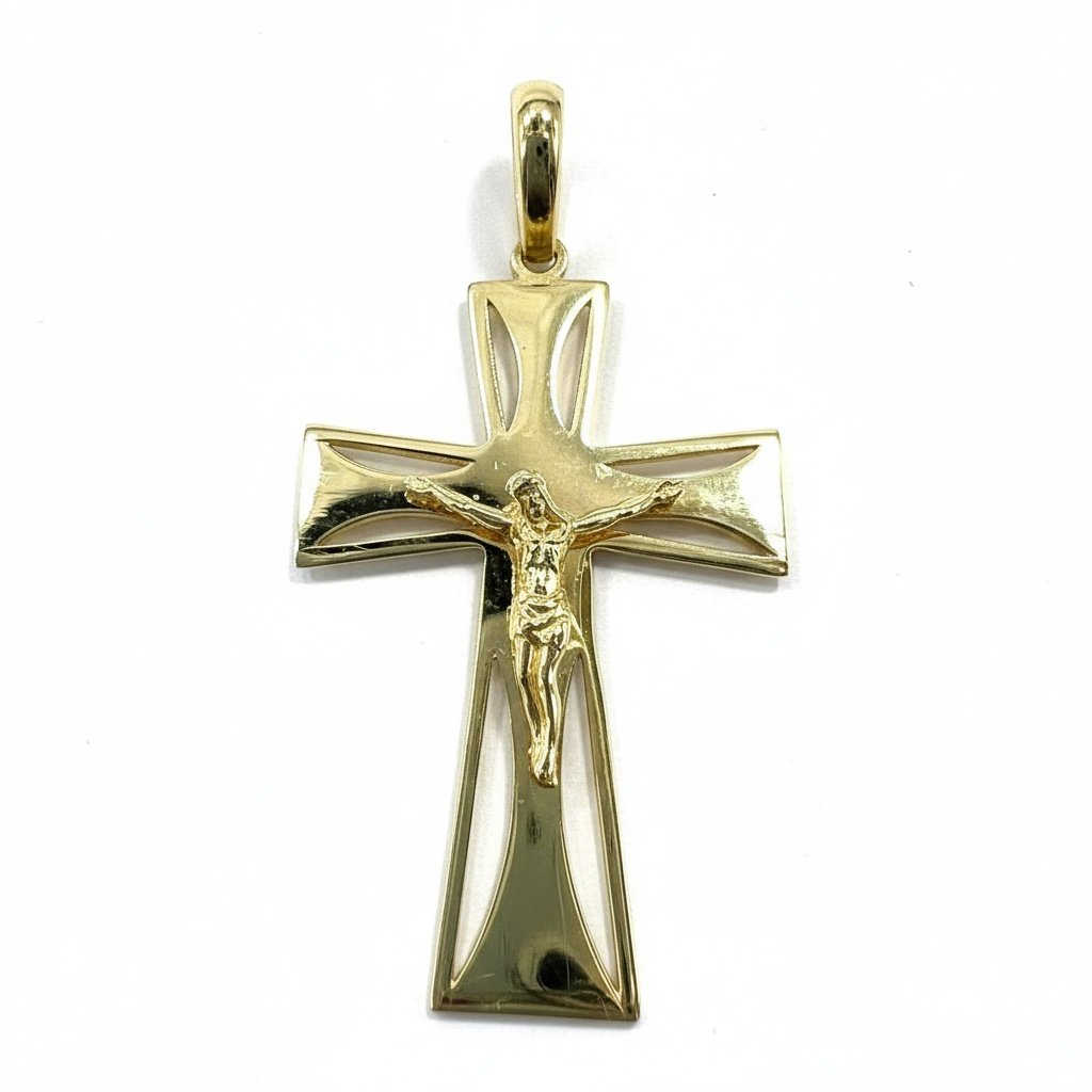 14K Yellow Gold Crucifix Pendant - Modern Jesus Cross Christian Faith Charm Gift - Image 2