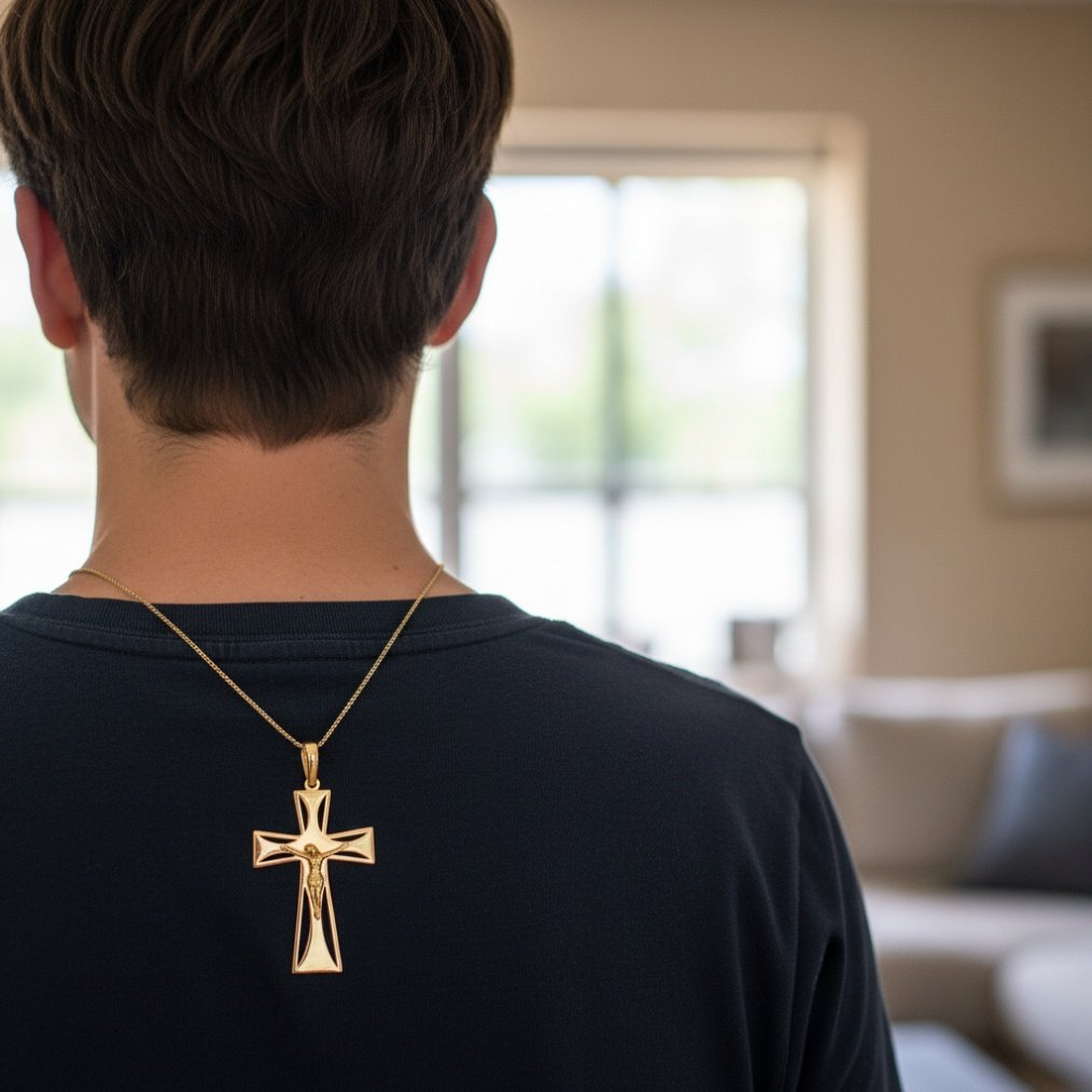 14K Yellow Gold Crucifix Pendant - Modern Jesus Cross Christian Faith Charm Gift - Image 4