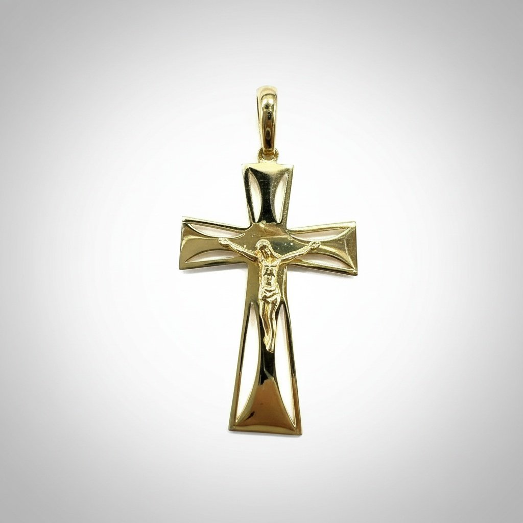 14K Yellow Gold Crucifix Pendant - Modern Jesus Cross Christian Faith Charm Gift - Image 6