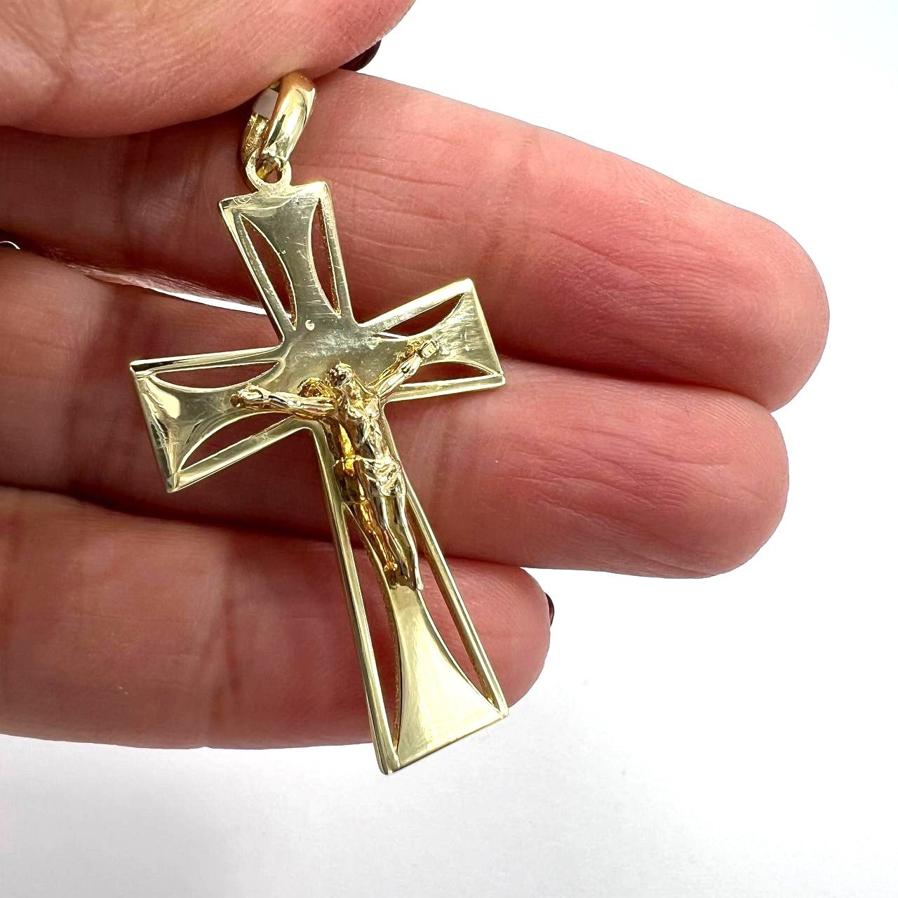 14K Yellow Gold Crucifix Pendant - Modern Jesus Cross Christian Faith Charm Gift - Image 7