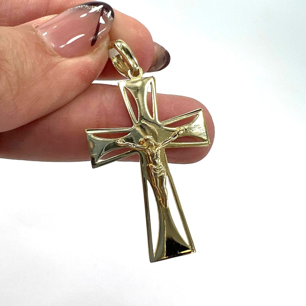14K Yellow Gold Crucifix Pendant - Modern Jesus Cross Christian Faith Charm Gift - Image 8