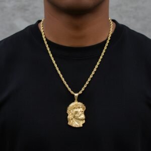 14K Yellow Gold Jesus Christ Crown Thorns Pendant Charm Detailed Religious Necklace