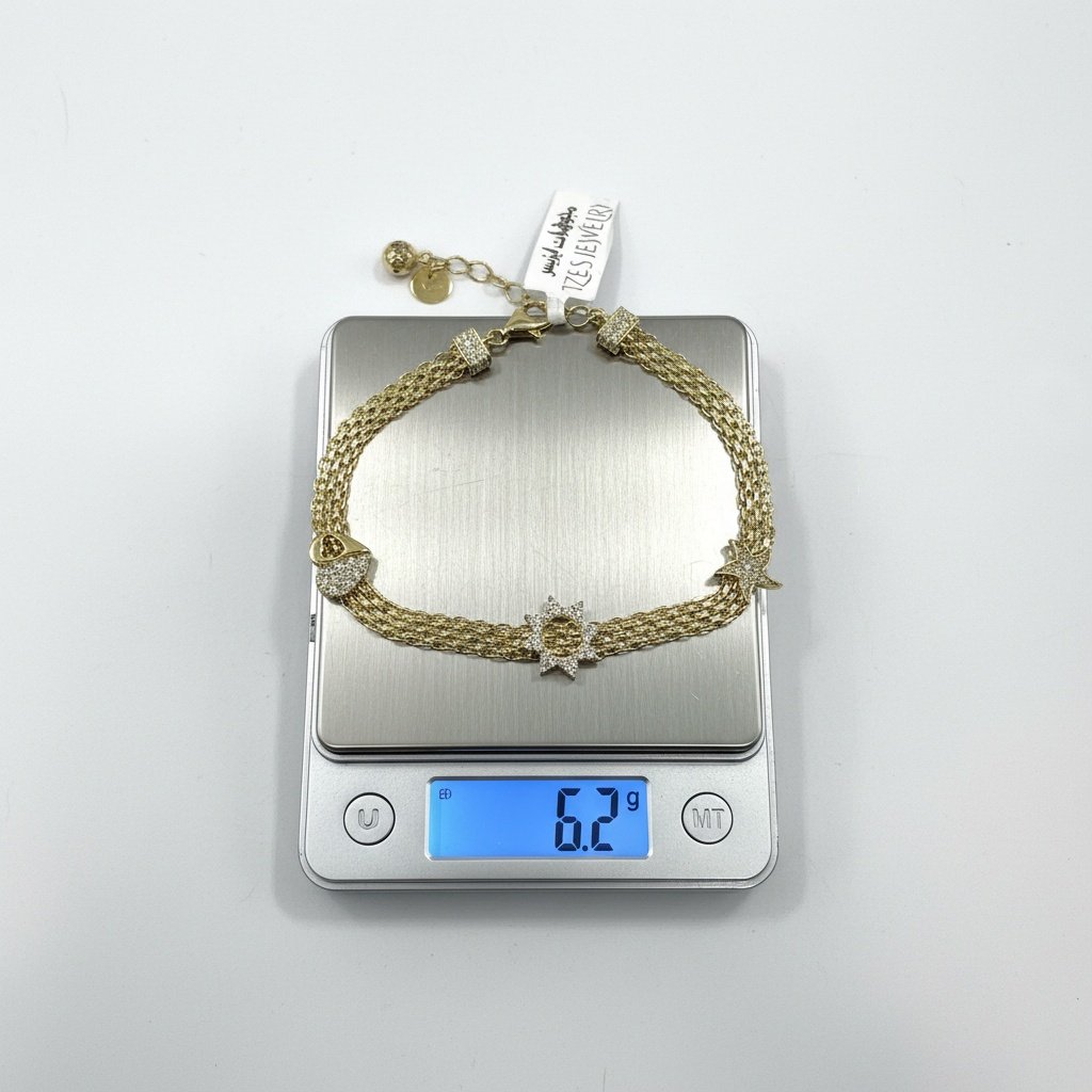 Izes Jewelry 14K Yellow Gold Triple Layer Charm Bracelet | Zircon Pave Heart Star Starfish Women's Fine - Image 3