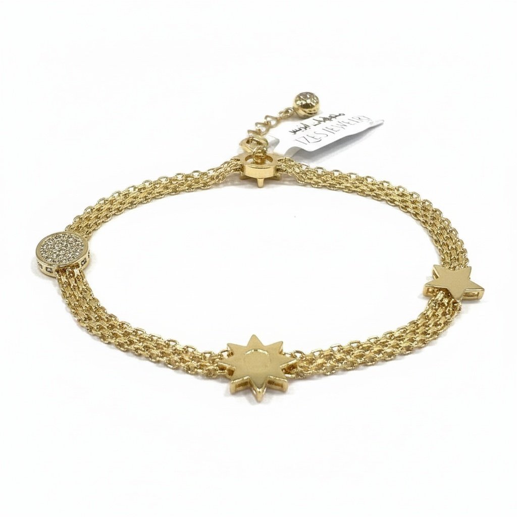 Izes Jewelry 14K Yellow Gold Triple Layer Charm Bracelet | Zircon Pave Heart Star Starfish Women's Fine - Image 4