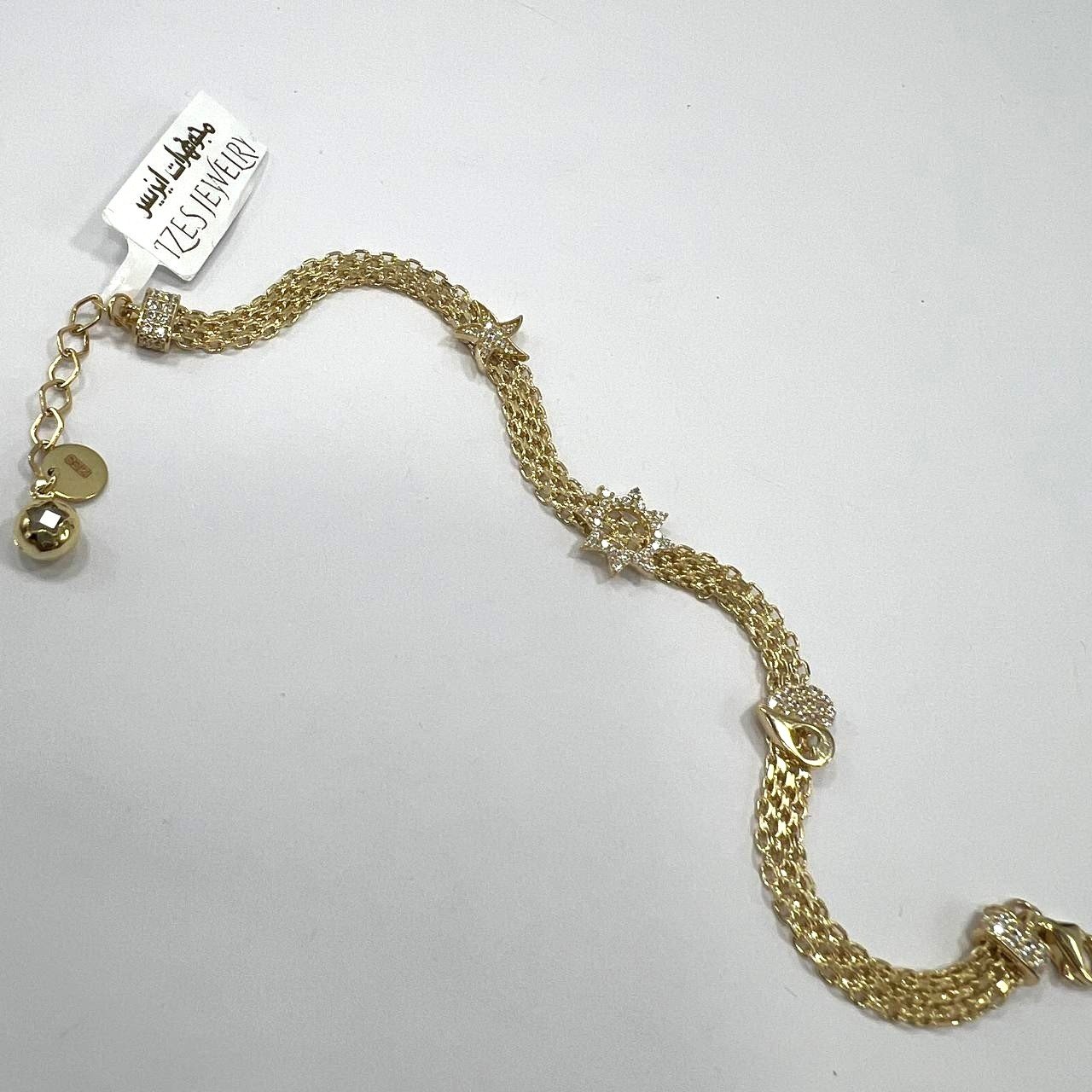 Izes Jewelry 14K Yellow Gold Triple Layer Charm Bracelet | Zircon Pave Heart Star Starfish Women's Fine - Image 8