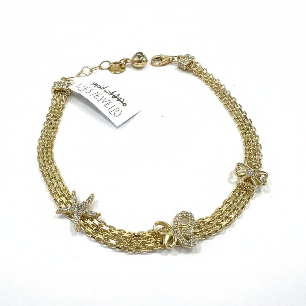 IZES JEWELRY 14K Gold Plated Multi-Strand Charm Bracelet Starfish Butterfly Clover