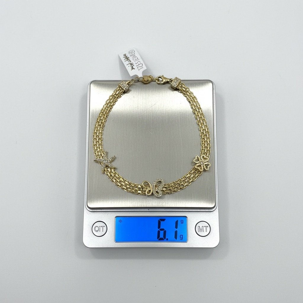 IZES JEWELRY 14K Gold Plated Multi-Strand Charm Bracelet Starfish Butterfly Clover - Image 2