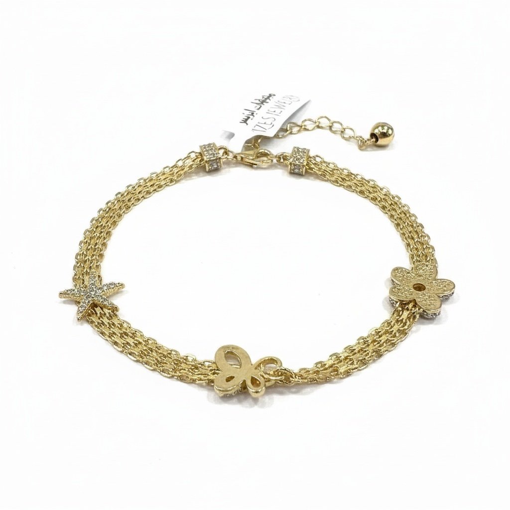 IZES JEWELRY 14K Gold Plated Multi-Strand Charm Bracelet Starfish Butterfly Clover - Image 3