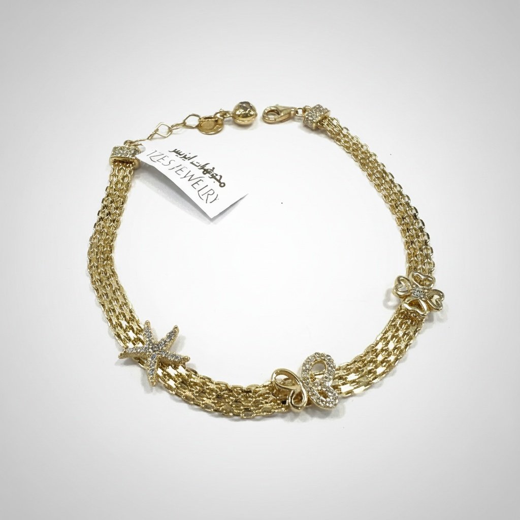 IZES JEWELRY 14K Gold Plated Multi-Strand Charm Bracelet Starfish Butterfly Clover - Image 4