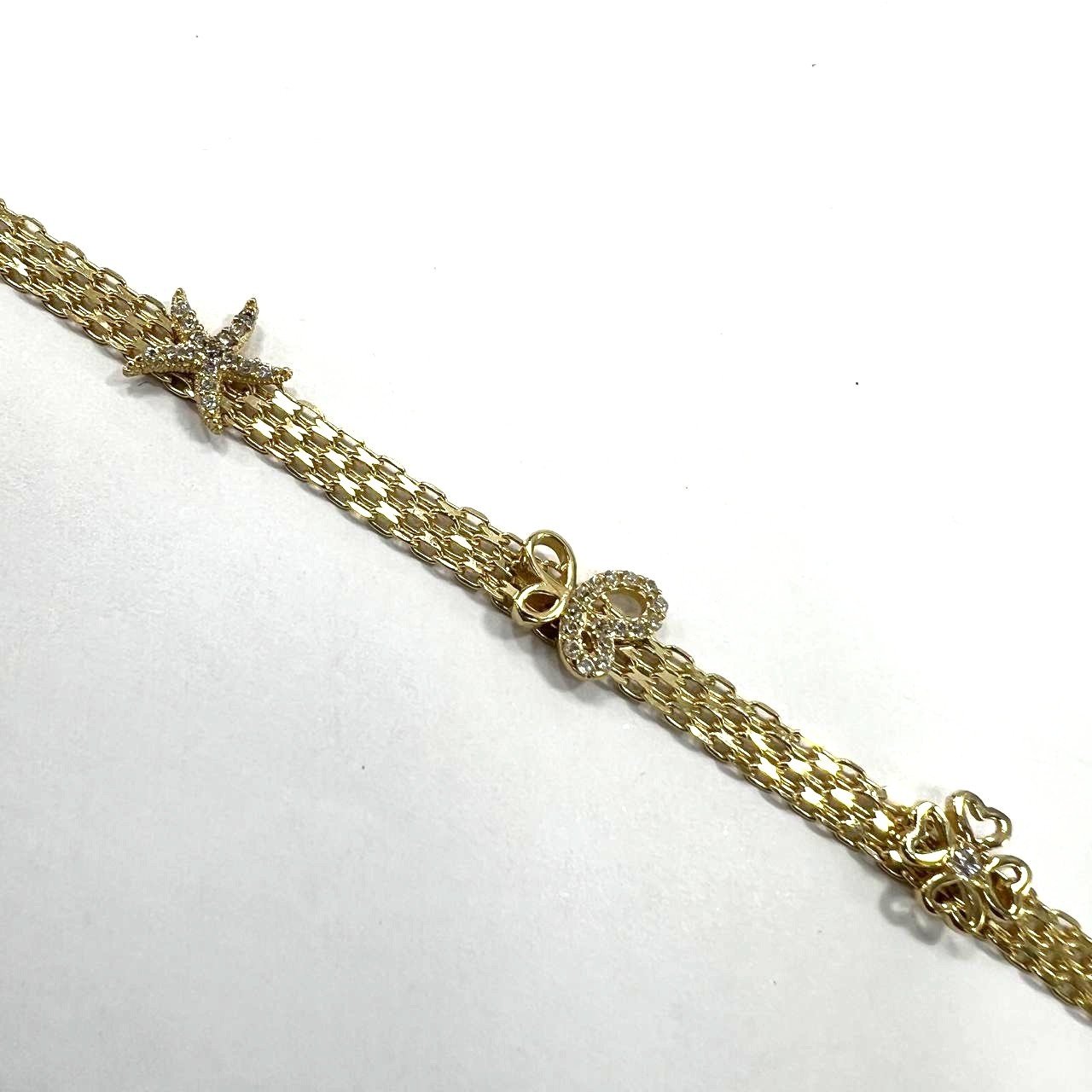 IZES JEWELRY 14K Gold Plated Multi-Strand Charm Bracelet Starfish Butterfly Clover - Image 6