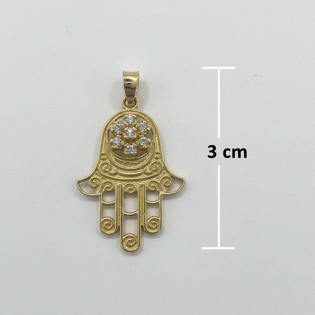 14K Yellow Gold Hamsa Pendant Delicate Zircon Stone Charm Protection Gift - Image 5