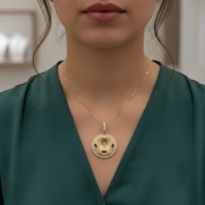 14K Gold  Round Textured Disc Pendant Charm Women's Necklace Jewelry