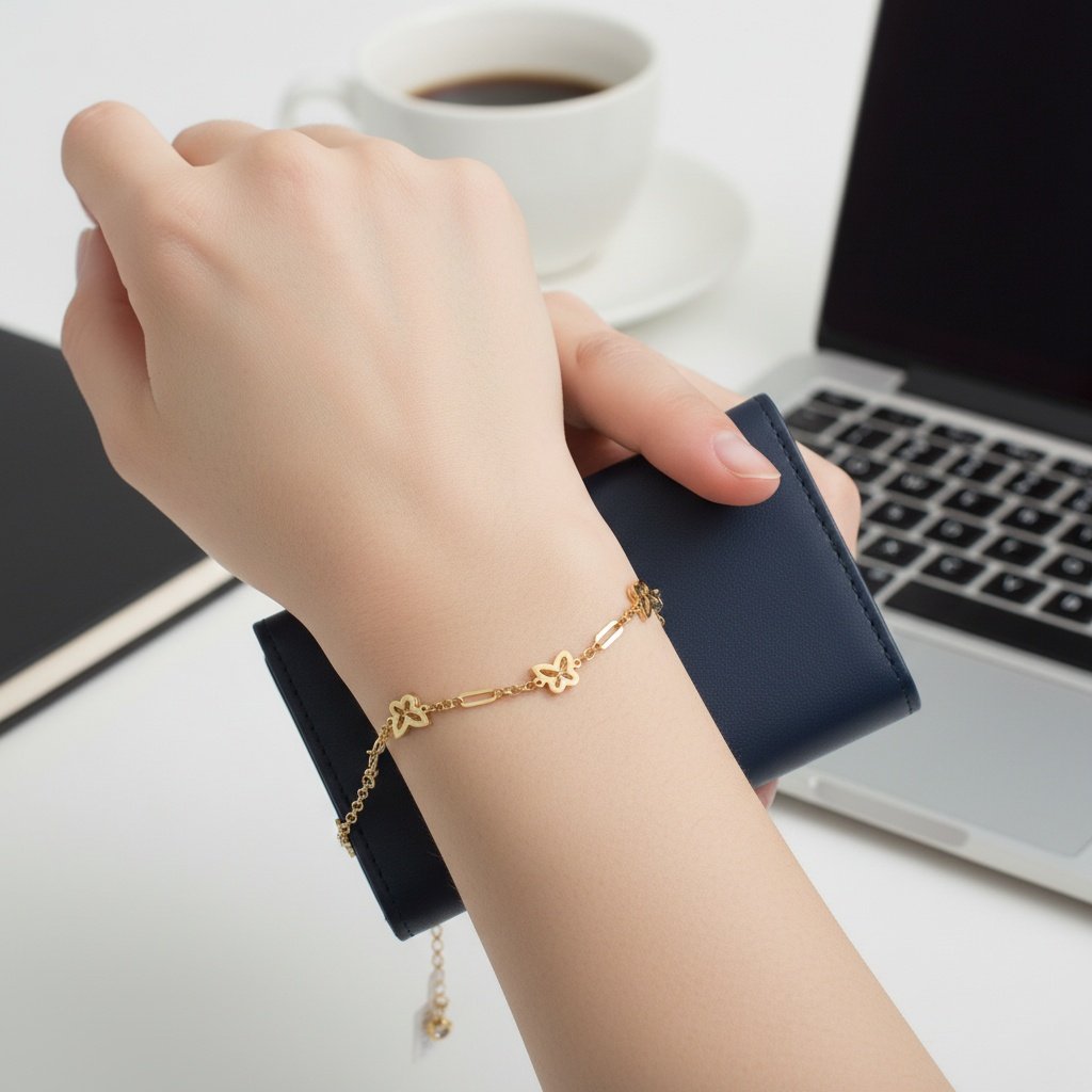 IZES 14K Yellow Gold Butterfly Charm Bracelet Adjustable Dainty Women's Gift