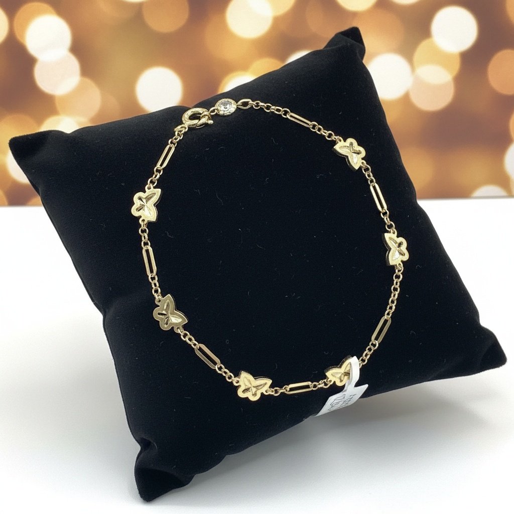 IZES 14K Yellow Gold Butterfly Charm Bracelet Adjustable Dainty Women's Gift - Image 2