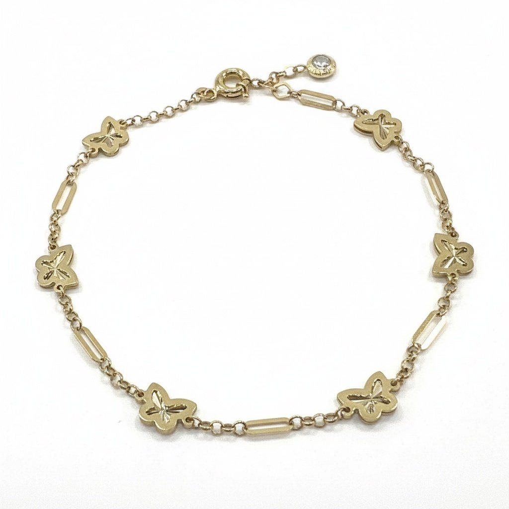 IZES 14K Yellow Gold Butterfly Charm Bracelet Adjustable Dainty Women's Gift - Image 3