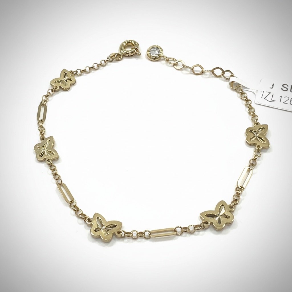 IZES 14K Yellow Gold Butterfly Charm Bracelet Adjustable Dainty Women's Gift - Image 4
