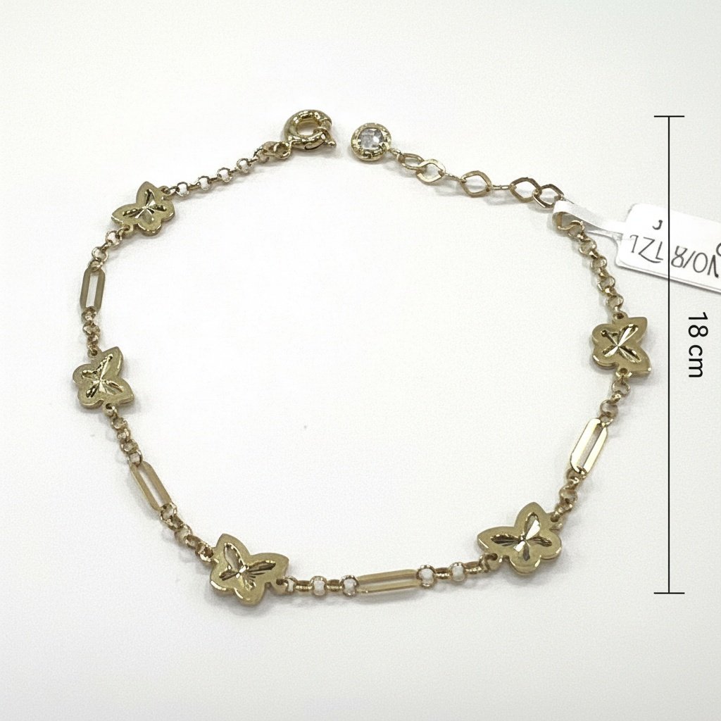 IZES 14K Yellow Gold Butterfly Charm Bracelet Adjustable Dainty Women's Gift - Image 5
