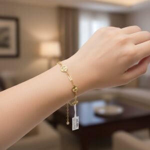 14K Gold Women's Sunburst Charm Bracelet | Elegant Link Chain Fine Jewelry